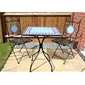 3 PIECE MOSAIC BISTRO GARDEN FURNITURE PATIO SET WITH SQUARE TABLE & 2 CHAIRS - BLUE