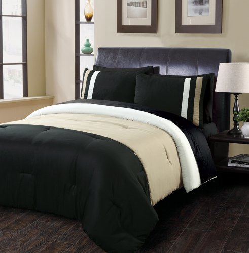 Beverly Hills Polo Club Tri Panel 3-Piece Full/Queen Comforter Set, Mocha