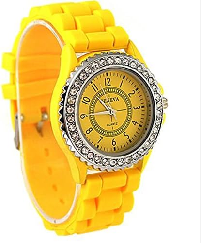 Cutebox Fashion Girls Sports Crystal-Accented Arabic Numbers Silicone Strap Jelly Watches (Yellow)