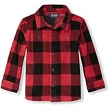THE CHILDREN'S PLACE(ザ・チルドレンズプレイス) ロングスリーブプラッドフリースボタンダウンシャツ クラシックレッド トップス長袖シャツ 5歳【並行輸入】