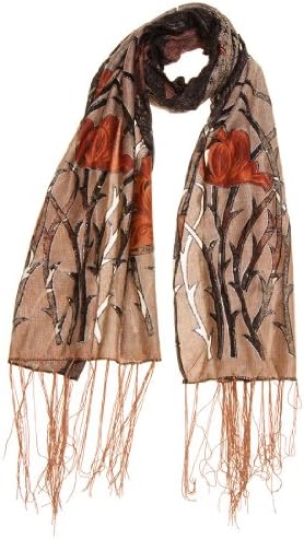 Gabriella's Gifts Women's Floral Tulip Lurix Scarf 68" X 20" Beige