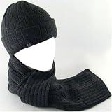 SKI SKATE 2 ply KNIT RIBBED HAT / CAP BEANIE SCARF SET * GRAY * Medium - Large