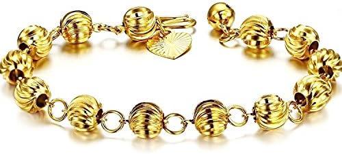 JuliesDeal Fashion Jewelry Fashion 18K Gold Plated Noble Women's Bracelets New Design Personality Pumpkin Shaped Beads Chain Wristband Elegant Wedding Party Bride Gift Never Fade and Anti-Allergy 7.09 Inch Length 7mm Width 19g Weight