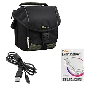EveCase Large Digital Camera Pouch Nylon Case + UC-E6 Data Cable + LCD Screen Protector for Nikon COOLPIX P7000 P7100 P500 P510 P100 P90 L120 L110 L100, Nikon 1 J1 V1