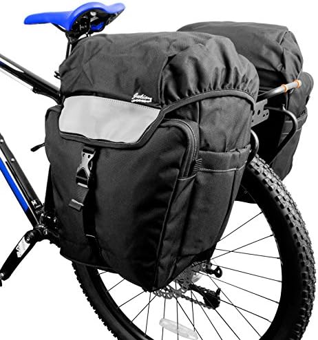 LTG Bike Bicycle Large Black or Blue Pannier Cycling Seat Bag Set, Quick-release Mount, Reflective Trim, Handle and Buckle Strap