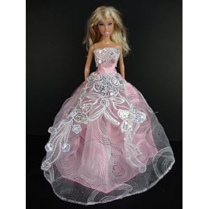 Pink and White Dress with Large Sequined Detail and Circle Pattern Made for the Barbie Doll Pink and White Dress with Large Sequined Detail and Circle Pattern Made for the Barbie Doll