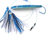 6 In. Holographic Blue and White Cedar Plug Daisy Chain Saltwater Fishing Lure for Tuna Mahi Wahoo Marlin
