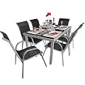 7tlg. Gartengarnitur Glastisch 150x90cm + Stapelst�hle Textilen