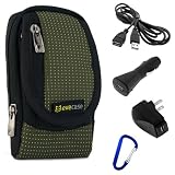 EveCase Travel Kit: Compact Zipper Case with Strap, USB Extension Cable (6 Feet), Car Charger, and Wall Travel/Home Charger with Clip for Cisco Flip Video SlideHD, UltraHD 3rd Generation(8GB/2 hr)