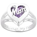 Personalized Sterling Silver Mom Heart Ring with Diamond Accents