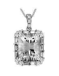 Sterling Silver Concave Cut Created White Sapphire Octagon Pendant Necklace, 18"
