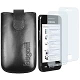 BUGATTI Leder Tasche Samsung Galaxy Ace S5830 Ledertasche Hülle mit Gürtelschlaufe / Lasche mit Rückzugfunktion + 2 x mumbi S5830 Displayschutzfolie