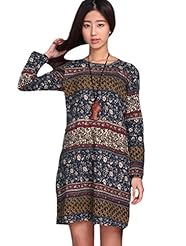 A-line Round Neck Linen  Dress