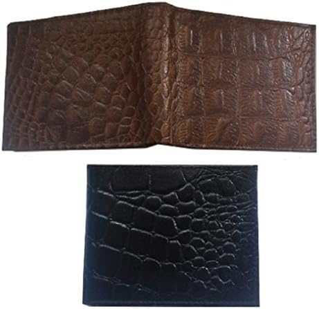 Men's Crocodile Alligator Pattern Genuine Cowhide Leather Hand Crafted Brown Black Bi-fold ID Wallet (Black)