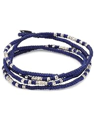M.Cohen Hand made Designs Multi Wrap Blue Cord with Sterling Silver Bead Bracelet