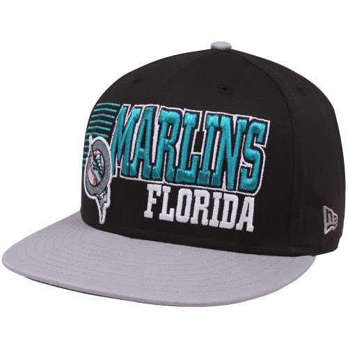New Era Florida Marlins Black-Silver Cooperstown Borderline 9FIFTY Snapback Adjustable Hat