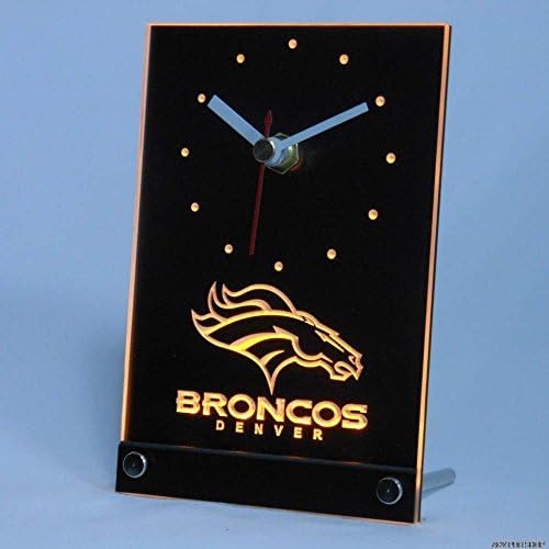 NFL Sign Football Sports Fan Best Design Exclusive Colorful Table Desk 3D LED Neon Clock night light Denver Broncos (Yellow)