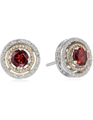 S&G Sterling Silver and 14k Yellow Gold with Diamond Halo Stud Earrings