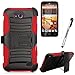 ZTE MAVEN CASE, Phonelicious For ZTE MAVEN / OVERTURE 2 / FANFARE Xtreme Heavy Duty Hybrid Armor Dual Layer Rhino Kickstand Belt Holster Clip Combo Rugged Case Tuff Robust + LCD Clear Screen Phone Protector Combo & Phonelicious Pen Stylus (RED EXTREME)