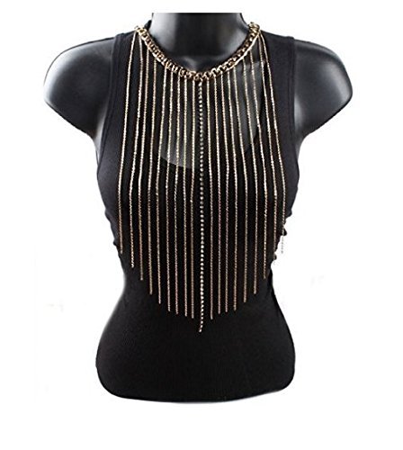 Goldtone with Clear Iced Out Single Row Dangling Tassels Cuban Chain Necklace & Matching Earrings