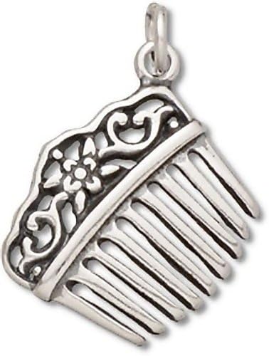 SCJ Sterling Silver Charm Pendant Vintage Style Hair Comb 3d Tarnish Resistant Finish