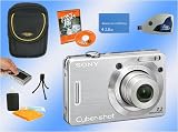 Brand New Sony Cybershot DSC W55 (Silver) 2GB + Reader + Case + Accessory Kit NEW