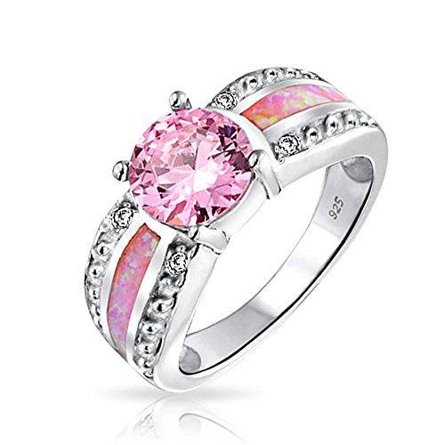 Bling Jewelry Pink Synthetic Opal Inlay October Birthstone Sterling Silver Ring