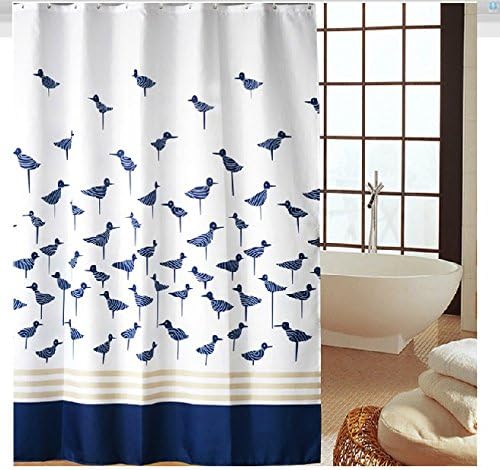 White Thickened Waterproof Polyester Fabric Shower Curtain with Blue Lucky Birds, Elegant Bathroom Accessory, Personalized Shower Curtains? 87x80 inches(220x200cm)