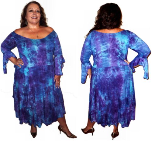 Tie Dye Dress with Sleeves in Royal Gem