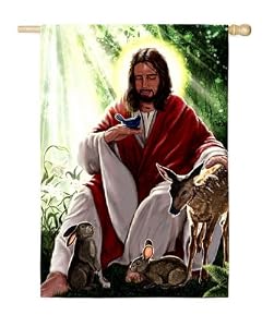 Jesus with Animals Silk Reflections Garden Size Flag
