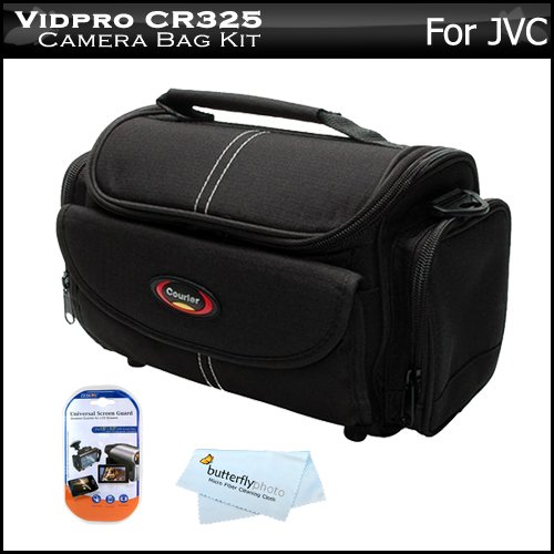 See Deluxe Rugged Camcorder Bag / Case For JVC GS-TD1, GZ-HD520, GZ-HM30, GZ-HM440, GZ-HM450, GZ-HM50, GZ-HM650, GZ-HM670, GZ-HM690, GZ-HM860, GZ-HM960 HD Everio Camcorder + LCD Screen Protectors + MicroFiber Cleaning Cloth
