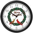 Red & Yellow Cardinals Bird in Merry Christmas Wreath - JP Wall Clock by WatchBuddy Timepieces (Black Frame)