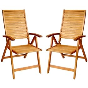 LNO79001 - Set of 2 Eucalyptus Outdoor (Indoor) Garden, Logan 5-Positions Reclining Chair...