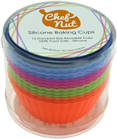 ChefNut 12-pack Reusable Silicone Baking Cups / Cupcake Liners in Storage Container