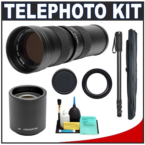 Kenko 420-800mm Telephoto Zoom Lens with 2x Teleconverter (=420-1600mm) + 67-Inch Monopod Kit for Canon 50D, 30D, 20D, 7D, 5D, 1D Digital Rebel XS, XSi, T1i & Film SLR Cameras