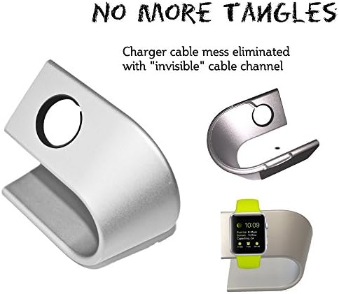 Apple Watch Stand / Night Stand / Charging Dock, Solid Aluminum Charging Station for Latest Apple Watch. Invisible Cable for Elegant, Wireless Look.