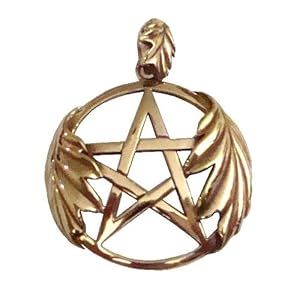 Bronze Oak Leaf Pentacle Pentagram Pendant - Gold Color Pagan Jewelry