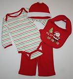 Babygear Baby-Infant My First Christmas 4 Piece Onsie-Pant-Hat-Bib Set (3-6 Months)
