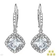 Stunning Brand New High quality Earrings With 2.65ctw Precious Stones - Genuine Clean Diamonds and Aquamarines Made of 14K White Gold Length 27mm