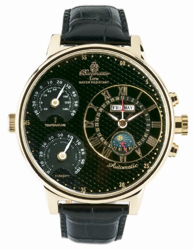 Burgmeister Montana BM309-222 Herren Automatik Uhr Edelstahl vergoldet Temperatur- und Luftfeuchtigkeitsmesser XXXL (54mm)