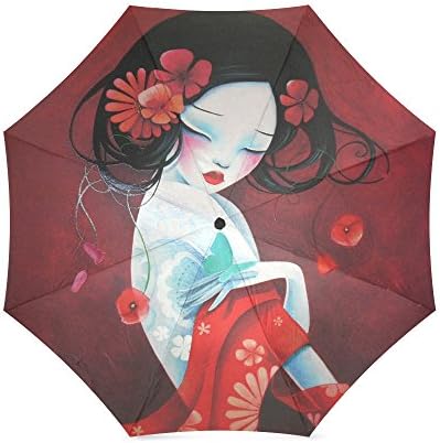 Design Custom Japanese Geisha Girl Art Folding Portable Outdoor Rain /Sun Umbrella Beach Travel Shade Sunscreen For Women/Men