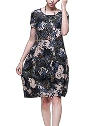 Vintage Cotton Summer Short Sleeves General Print Above the Knee  Dress