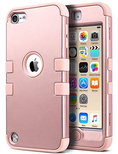 iPod Touch 6 Case,iPod Touch 5 Case,ULAK 3in1 Anti Slip iPod Touch Case Hybrid with Soft Flexible Inner Silicone Skin Protective Case Cover for Apple iPod Touch 5 6th Generation (Rose gold)