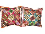 2 Hot Pink Bundi blue Tribal India Vintage Sari Toss Pillow Cushion Covers