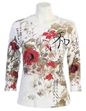 Jess and Jane Eastern Flower Dressy Rhinestone Tee Shirt White