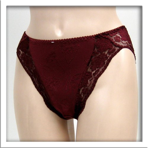 Venus Maroon Satin Floral Detail Bikini Panty #5148 S