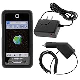 Black Rubber Silicone Skin Cover Case + Rapid Car Charger + Home Travel Charger for T-Mobile Samsung Behold T919 Cell Phone