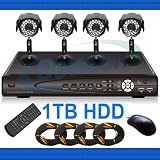 CCTV Surveillance Video System 1000GB HDD 8 Channel DVR Cameras Complete System with 4 Color CMOS 36 IR Day/Night Indoor/Outdoor Security Cameras and 4x 60ft Siamese Cables and Power Adapter Unit included! Internet Access and Smartphone View!