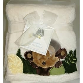 Kids Line Pram Boa Blanket with Monkey Embroidery (Ecru)