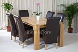 NEW YORK 1.95M SOLID OAK DINING TABLE 6 LEATHER CHAIRS